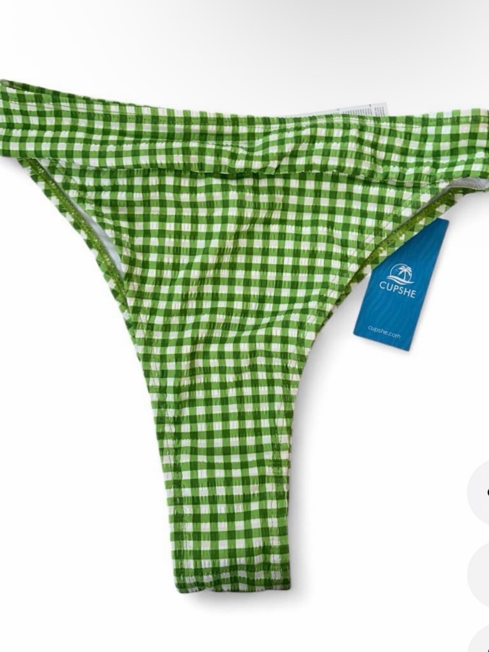 Cupshe Green White Gingham High-Cut Bikini Bottom